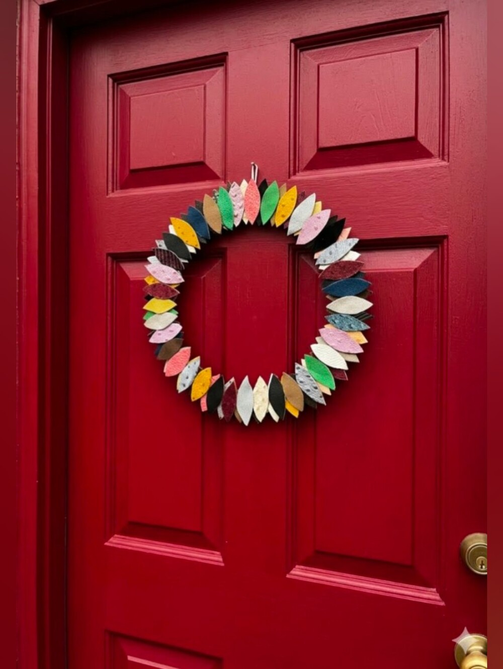 Handmade Genuine Leather Wreath Multi Color Leather Suede Leaves 13.5"